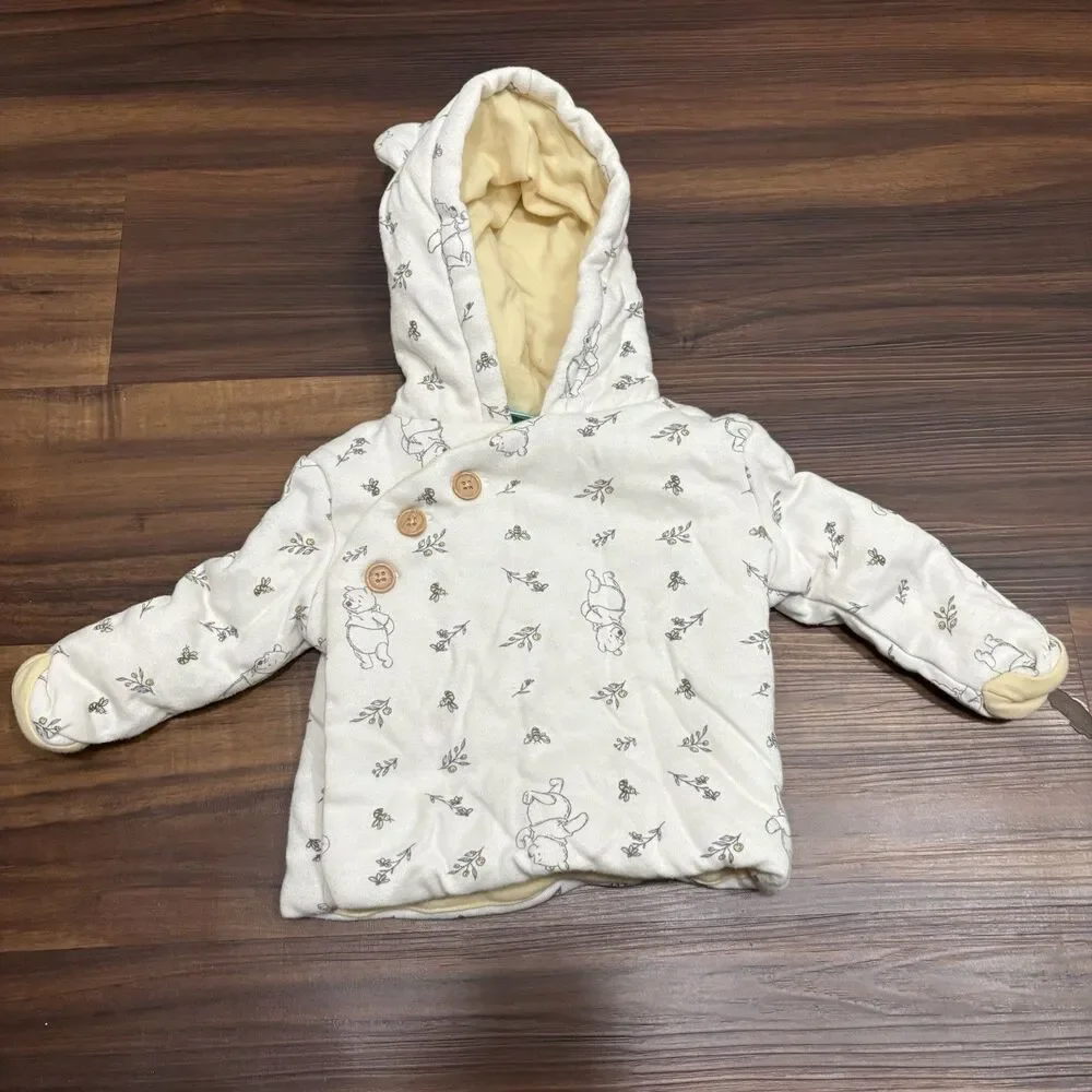 Disney Baby Winnie The Pooh Baby Sz 6/9M Cream Three Button Coat Floral